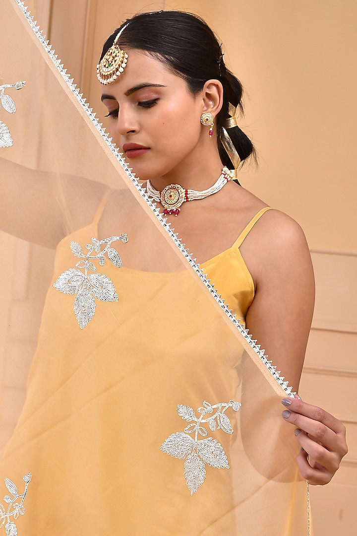Beige Uppada Silk Floral Motifs Work Kurta Set by Bannhi by Priyanka Rathore at Pernia's Pop Up Shop
