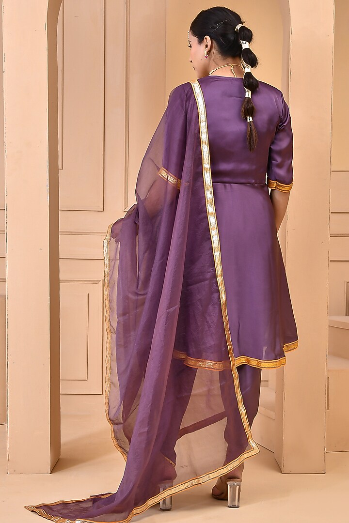 Purple Satin Silk Angrakha Kurta Set by Bannhi by Priyanka Rathore at Pernia's Pop Up Shop
