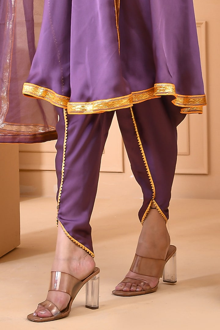 Purple Satin Silk Angrakha Kurta Set by Bannhi by Priyanka Rathore at Pernia's Pop Up Shop