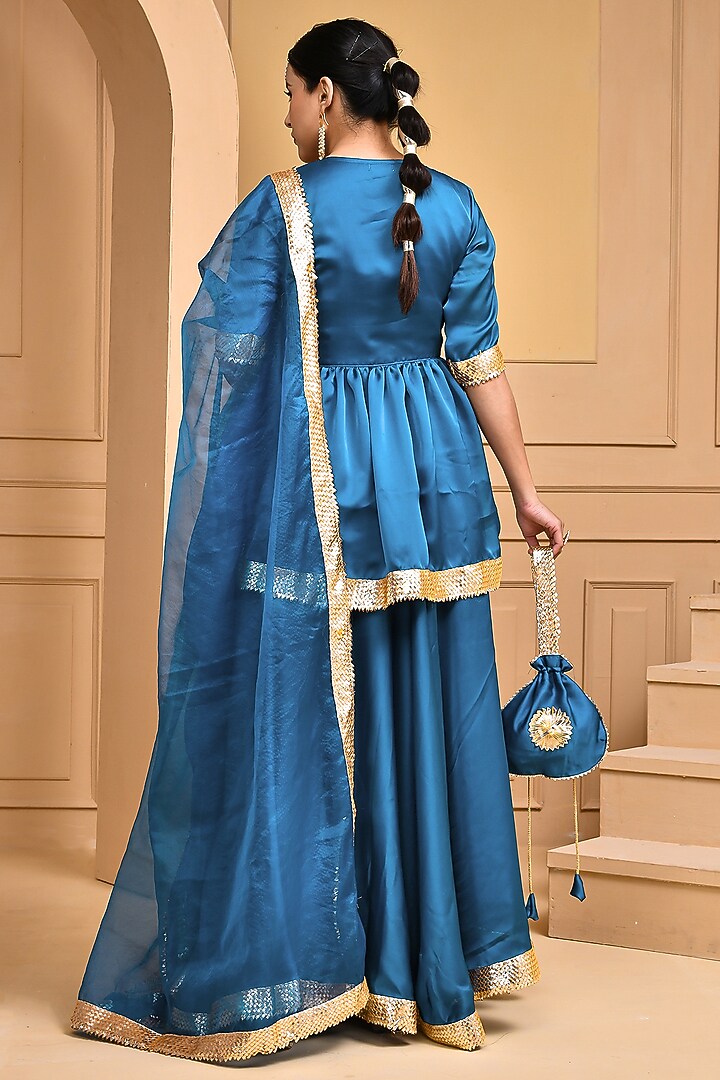 Teal Green Satin Silk Lehenga Set by Bannhi by Priyanka Rathore at Pernia's Pop Up Shop