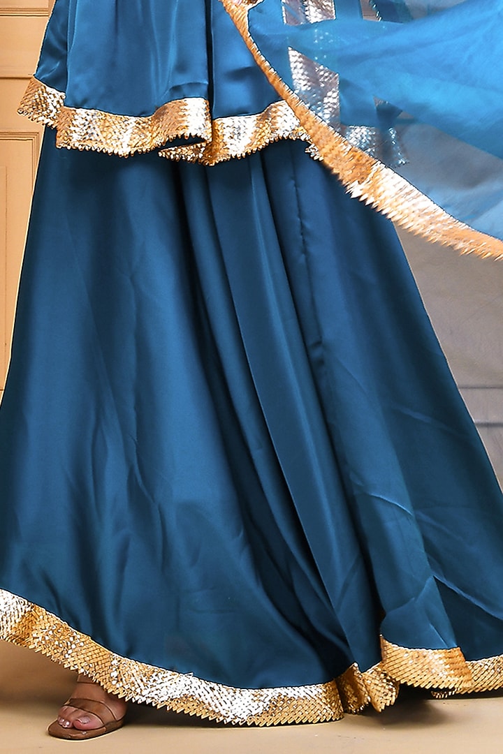 Teal Green Satin Silk Lehenga Set by Bannhi by Priyanka Rathore at Pernia's Pop Up Shop