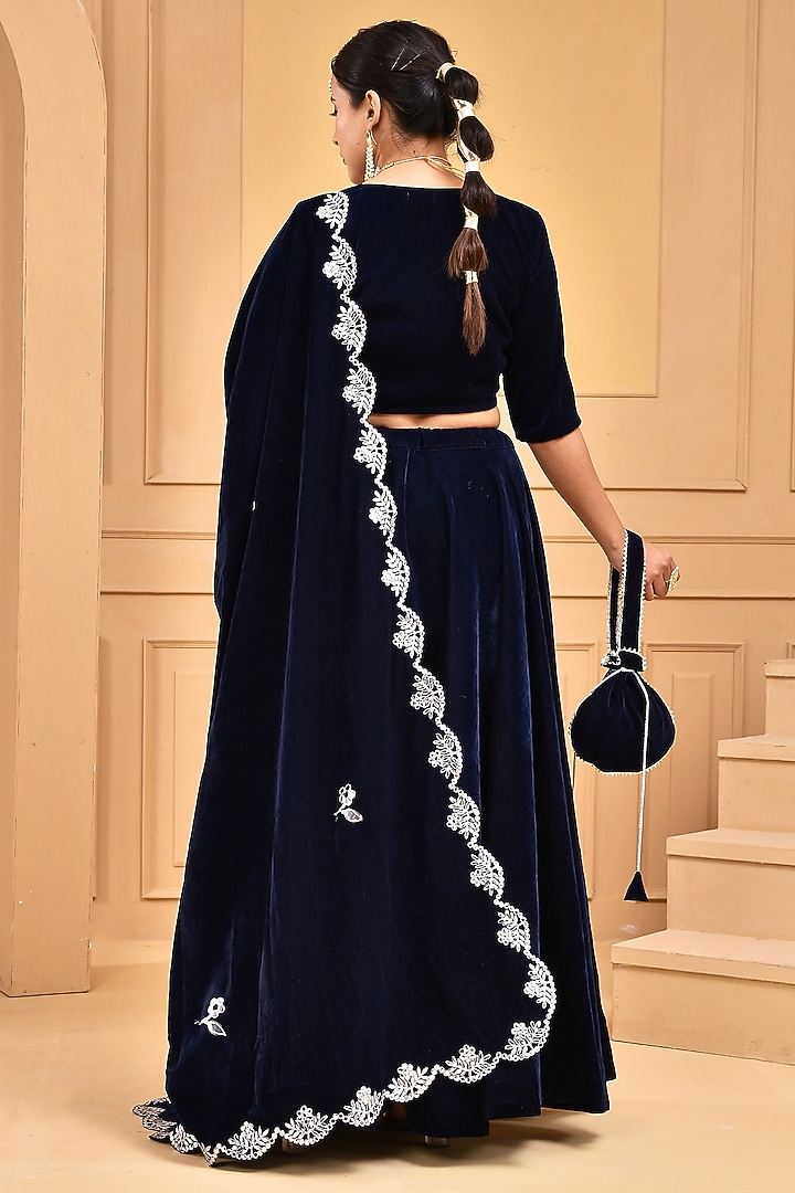 Midnight Blue Velvet Lehenga Set by Bannhi by Priyanka Rathore at Pernia's Pop Up Shop