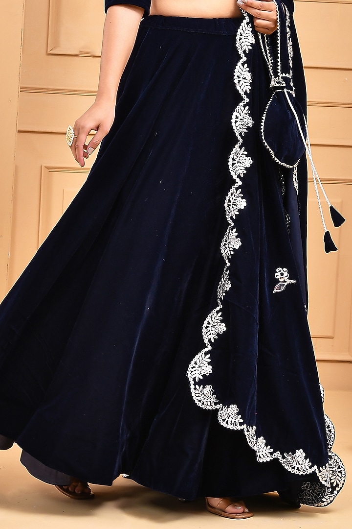 Midnight Blue Velvet Lehenga Set by Bannhi by Priyanka Rathore at Pernia's Pop Up Shop