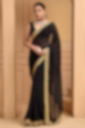 Black Georgette Embellished Saree Set by Bannhi