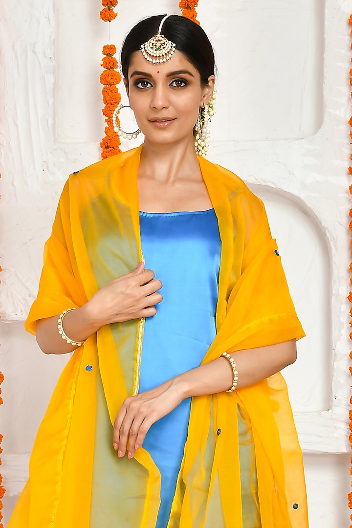 Cobalt Blue Satin Kurta Set by Bannhi by Priyanka Rathore at Pernia's Pop Up Shop