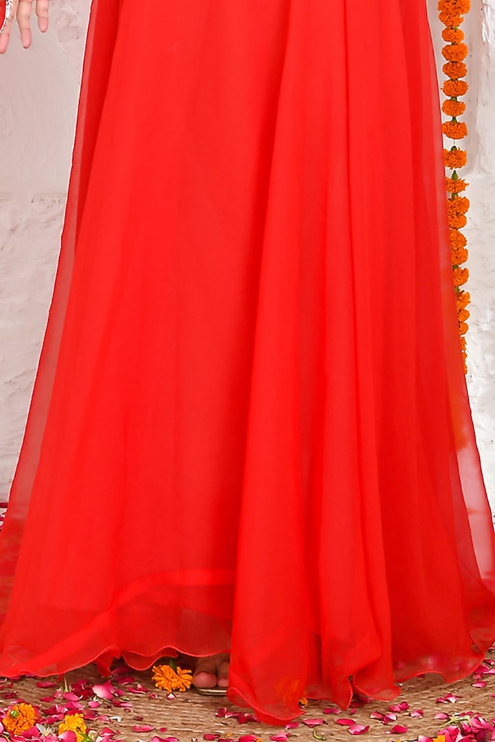 Red Georgette Flared Anarkali Set by Bannhi by Priyanka Rathore at Pernia's Pop Up Shop