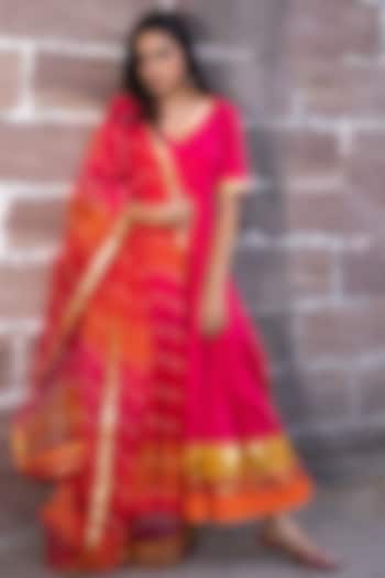 Rani Pink Cotton Silk Zari Embellished Anarkali Set by Bannhi