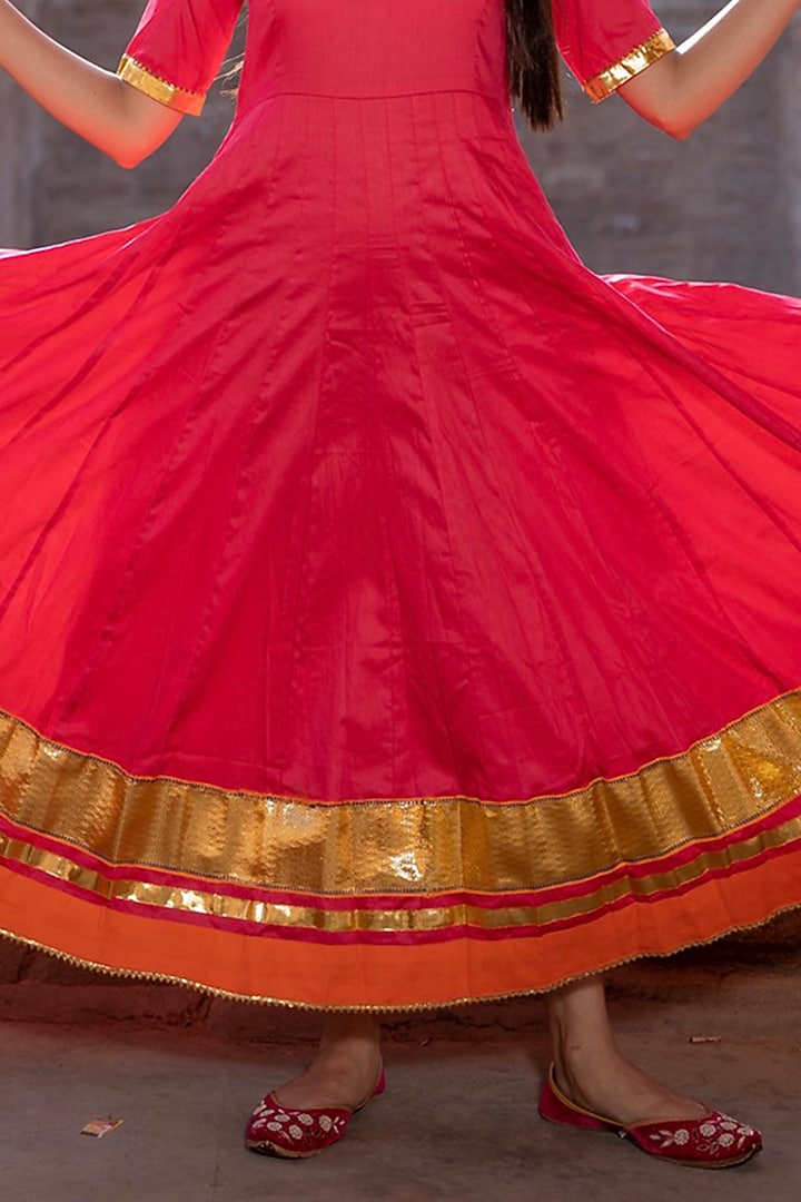 Rani Pink Cotton Silk Zari Embellished Anarkali Set by Bannhi by Priyanka Rathore at Pernia's Pop Up Shop