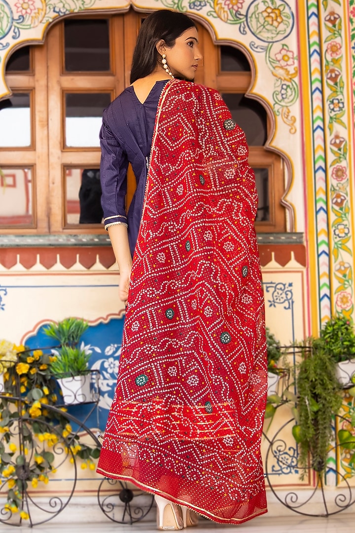 Blue Cotton Silk & Mulmul Flared Anarkali Set by Bannhi by Priyanka Rathore at Pernia's Pop Up Shop