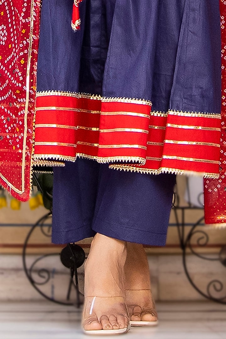 Blue Cotton Silk & Mulmul Flared Anarkali Set by Bannhi by Priyanka Rathore at Pernia's Pop Up Shop