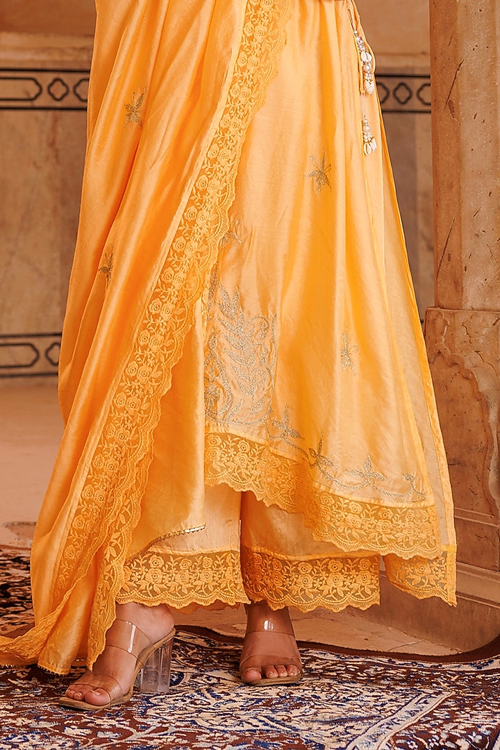 Pastel Orange Chanderi Aari Embroidered Kurta Set by Bannhi by Priyanka Rathore at Pernia's Pop Up Shop