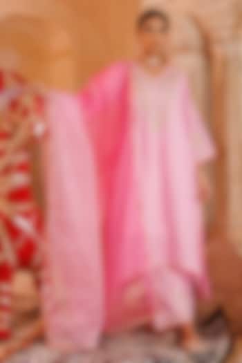 Pink Chanderi Aari Embroidered Kurta Set by Bannhi by Priyanka Rathore at Pernia's Pop Up Shop