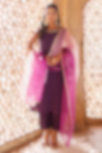 Wine Uppada Silk Hand Embroidered Kurta Set by Bannhi by Priyanka Rathore at Pernia's Pop Up Shop