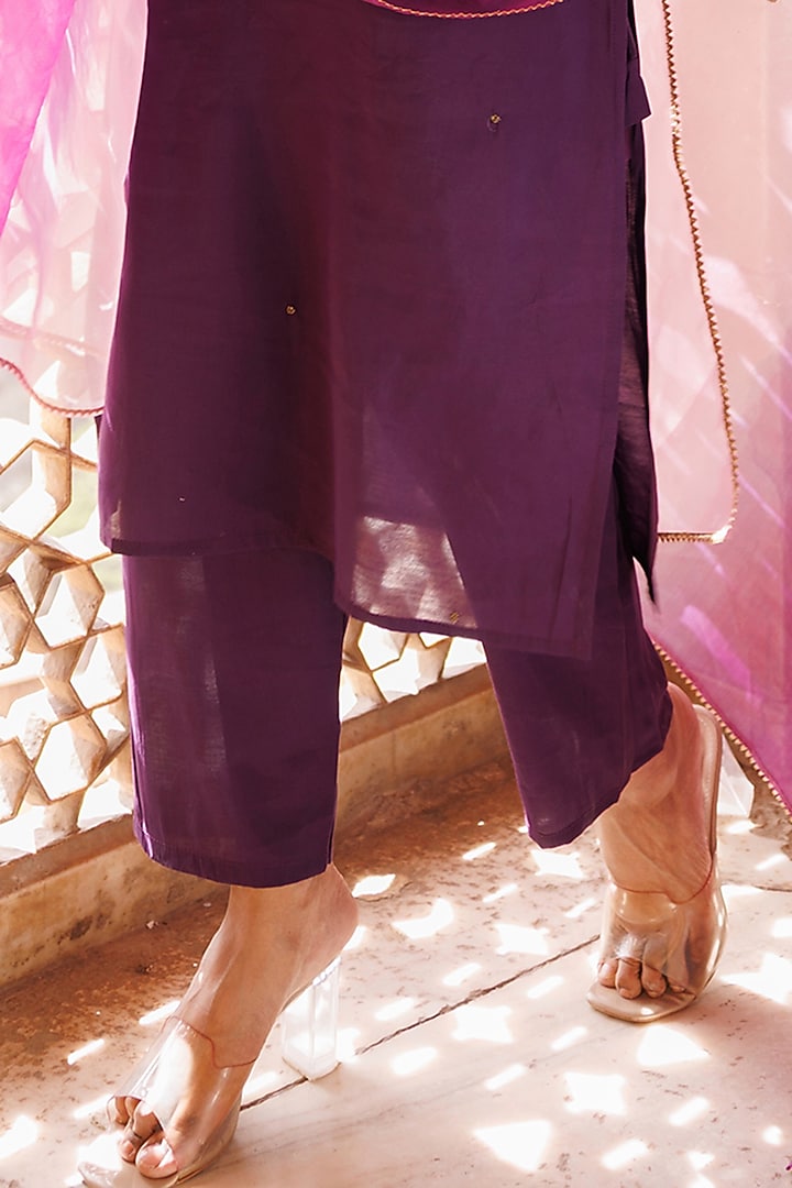 Wine Uppada Silk Hand Embroidered Kurta Set by Bannhi by Priyanka Rathore at Pernia's Pop Up Shop