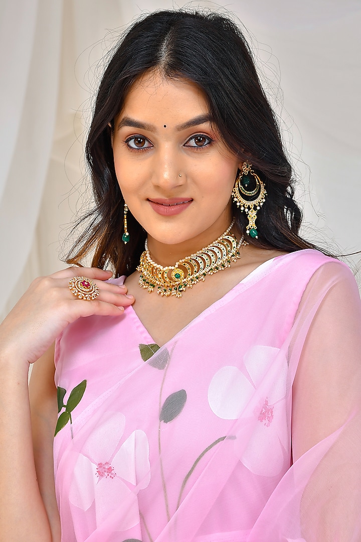 Pink Organza Hand Painted Party Wear Gown Saree by Bannhi by Priyanka Rathore at Pernia's Pop Up Shop