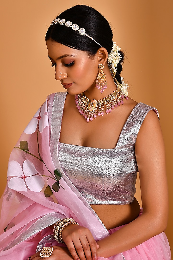 Pink Organza Wedding Lehenga Set by Bannhi by Priyanka Rathore at Pernia's Pop Up Shop