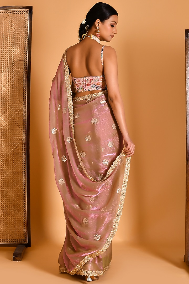 Pink Organza Sequins Embroidered Wedding Saree Set by Bannhi by Priyanka Rathore at Pernia's Pop Up Shop