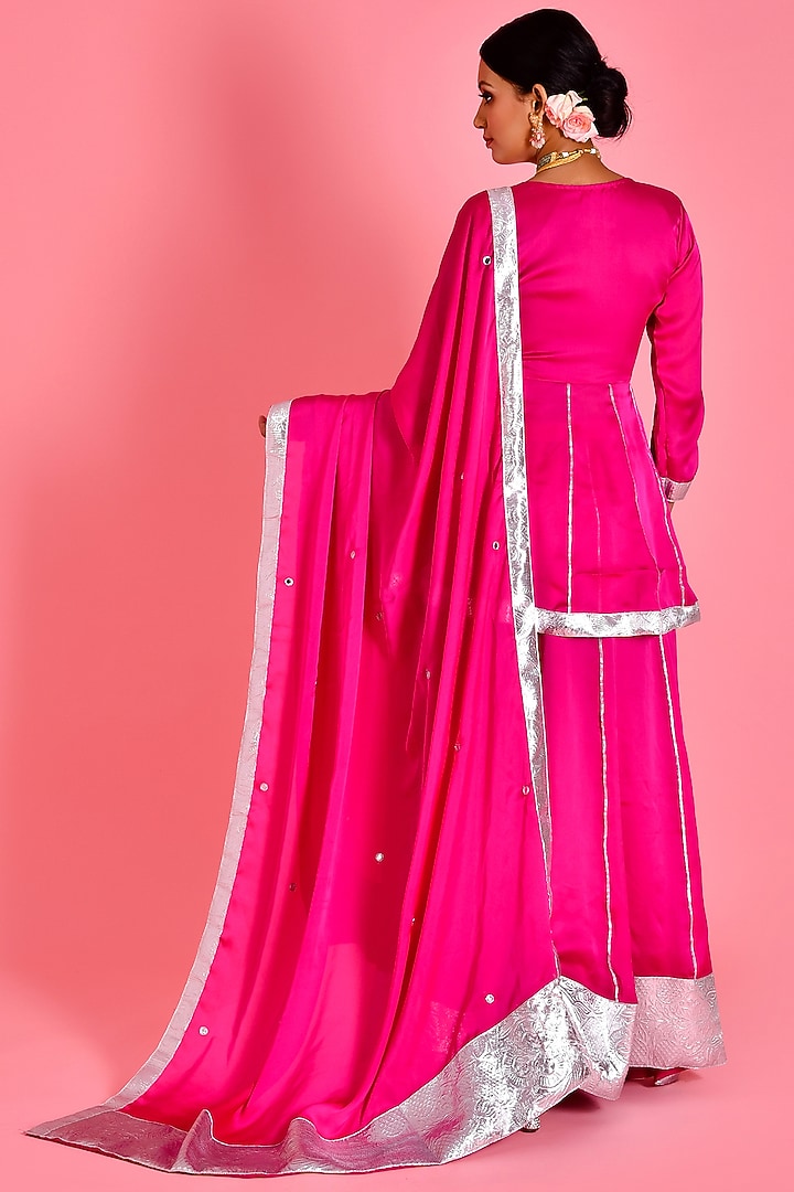 Magenta Pink Satin Silk Party Wear Sharara Set by Bannhi by Priyanka Rathore at Pernia's Pop Up Shop