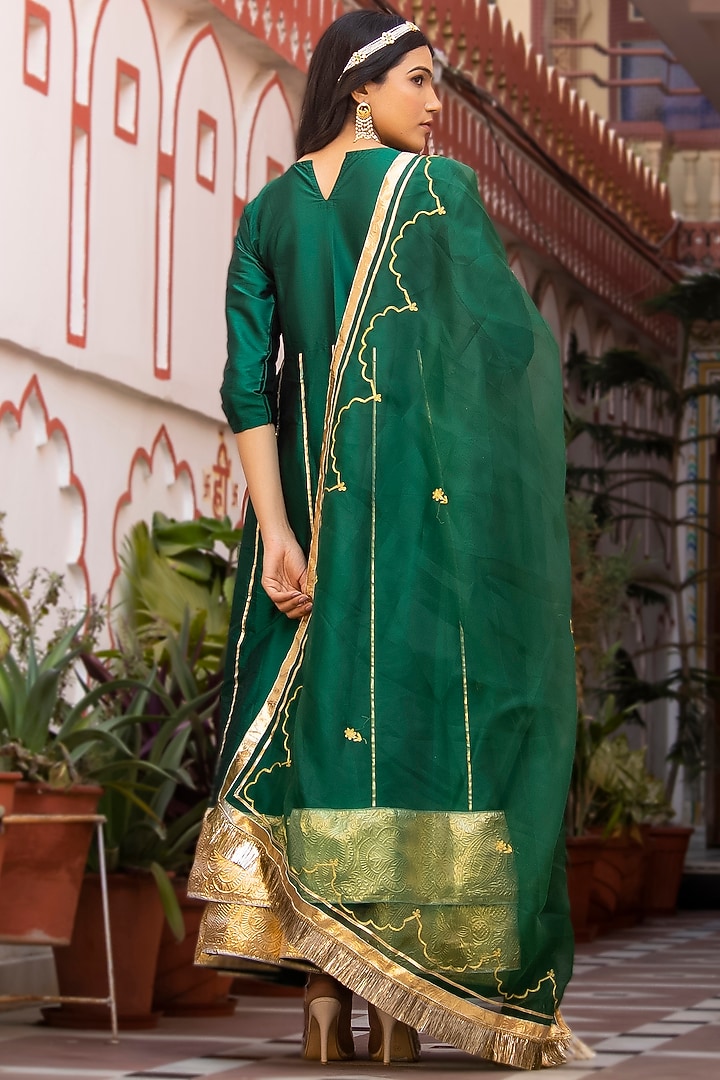 Green Taffeta Silk Party Wear Sharara Set by Bannhi by Priyanka Rathore at Pernia's Pop Up Shop