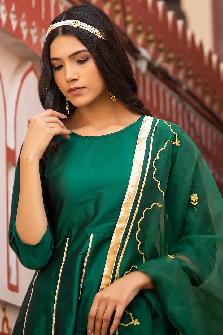 Green Taffeta Silk Party Wear Sharara Set by Bannhi by Priyanka Rathore at Pernia's Pop Up Shop