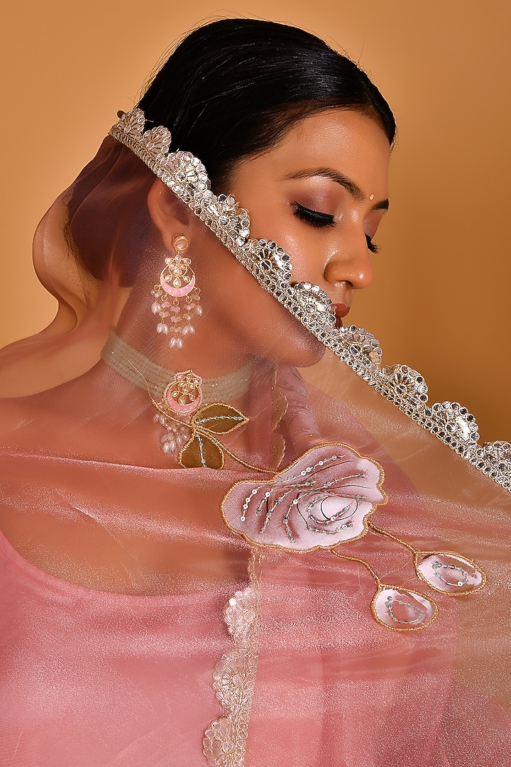 Rose Gold Satin Silk Printed & Embroidered Party Wear Anarkali Set by Bannhi by Priyanka Rathore at Pernia's Pop Up Shop