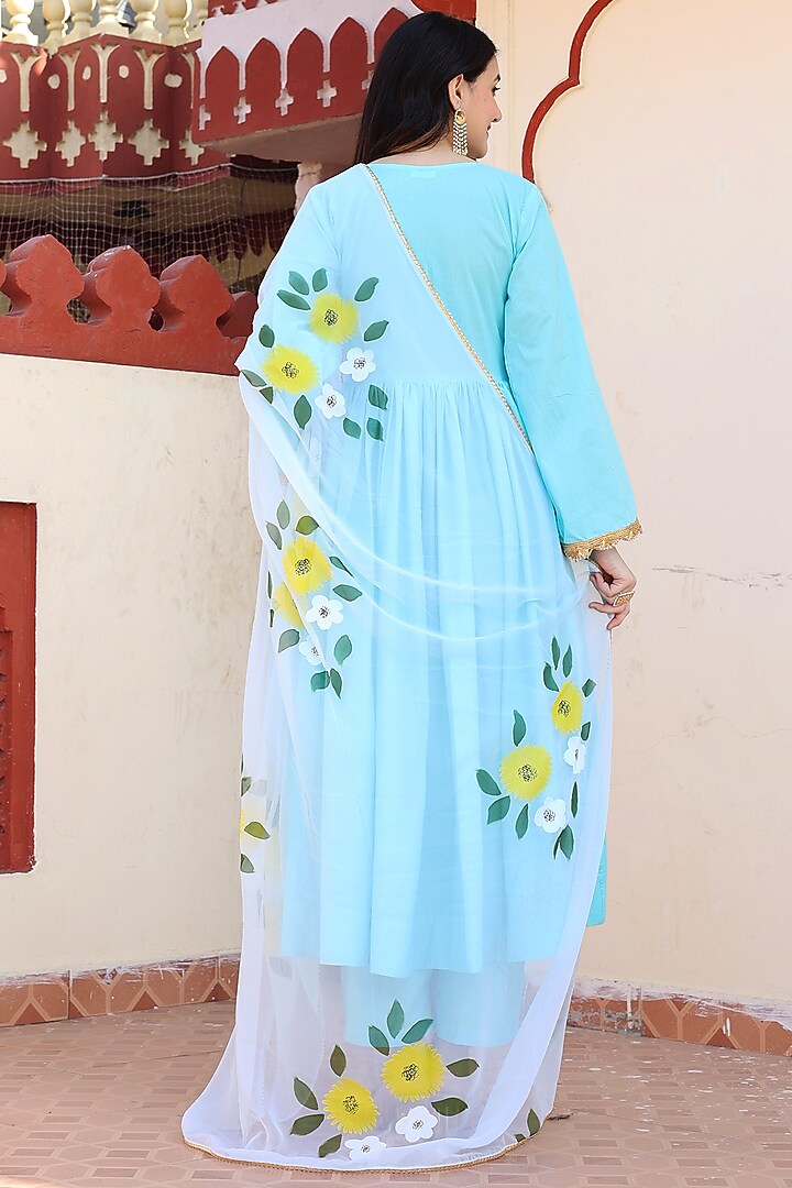Blue Cotton Party Wear Anarkali Set by Bannhi by Priyanka Rathore at Pernia's Pop Up Shop