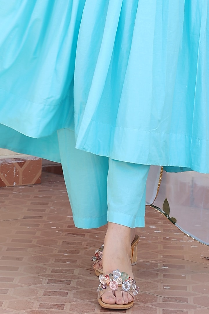 Blue Cotton Party Wear Anarkali Set by Bannhi by Priyanka Rathore at Pernia's Pop Up Shop