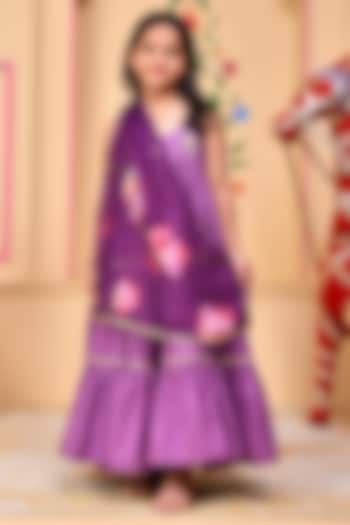 Purple Cotton Gota Lace Embellished Anarkali Set For Girls by Bannhi by Priyanka Rathore - kids at Pernia's Pop Up Shop
