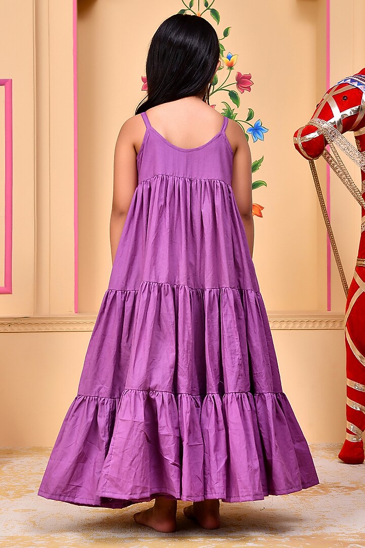 Purple Cotton Gota Lace Embellished Anarkali Set For Girls by Bannhi by Priyanka Rathore - kids at Pernia's Pop Up Shop