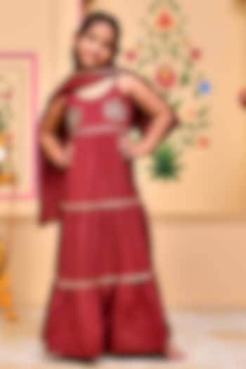 Maroon Cotton Gota Lace Embellished Anarkali Set For Girls by Bannhi by Priyanka Rathore - kids at Pernia's Pop Up Shop