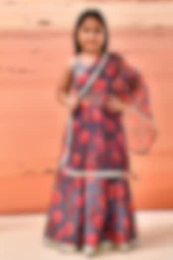 Grey Chanderi Floral Printed Lehenga Set For Girls by Bannhi by Priyanka Rathore - kids at Pernia's Pop Up Shop