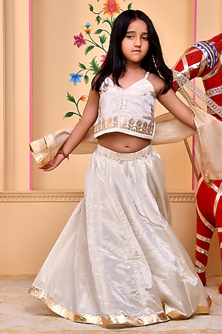 Ivory Tissue Georgette Gota Patti Embroidered Lehenga Set by Bannhi by Priyanka Rathore - kids