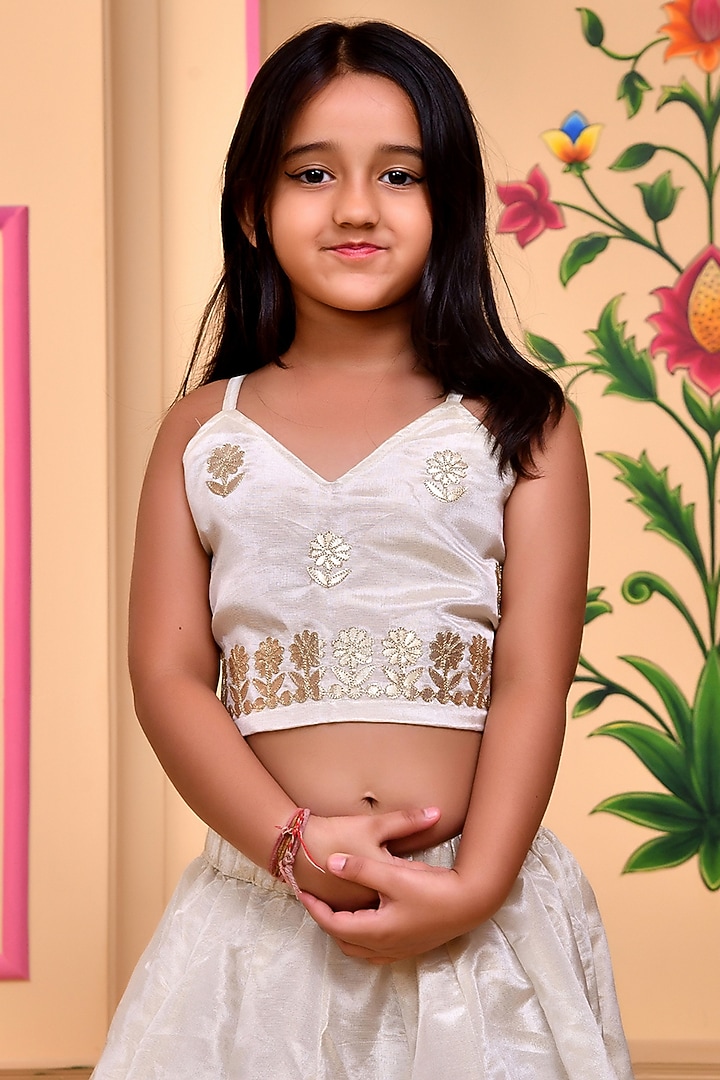 Ivory Tissue Georgette Gota Patti Embroidered Lehenga Set by Bannhi by Priyanka Rathore - kids at Pernia's Pop Up Shop