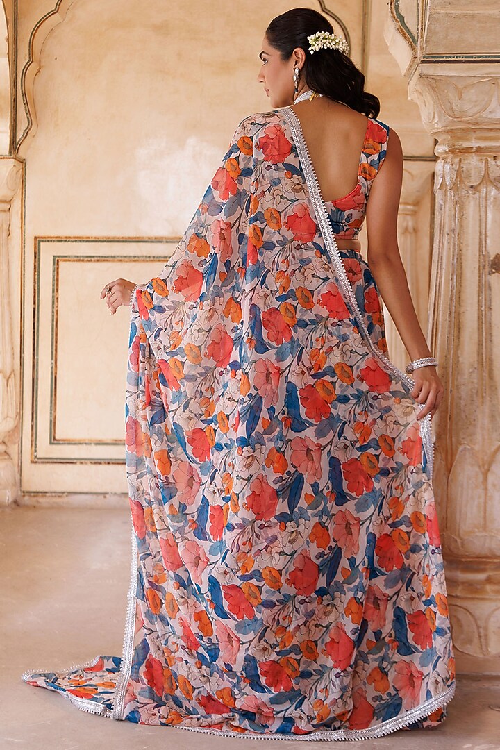 Multi-Colored Chiffon Floral Printed Layered Lehenga Set by Bannhi by Priyanka Rathore at Pernia's Pop Up Shop