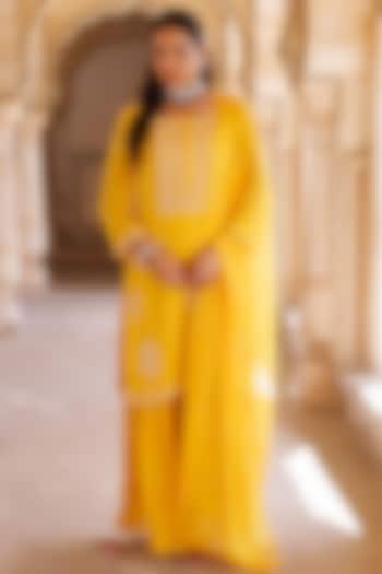 Yellow Silk Party Wear Sharara Set by Bannhi by Priyanka Rathore at Pernia's Pop Up Shop