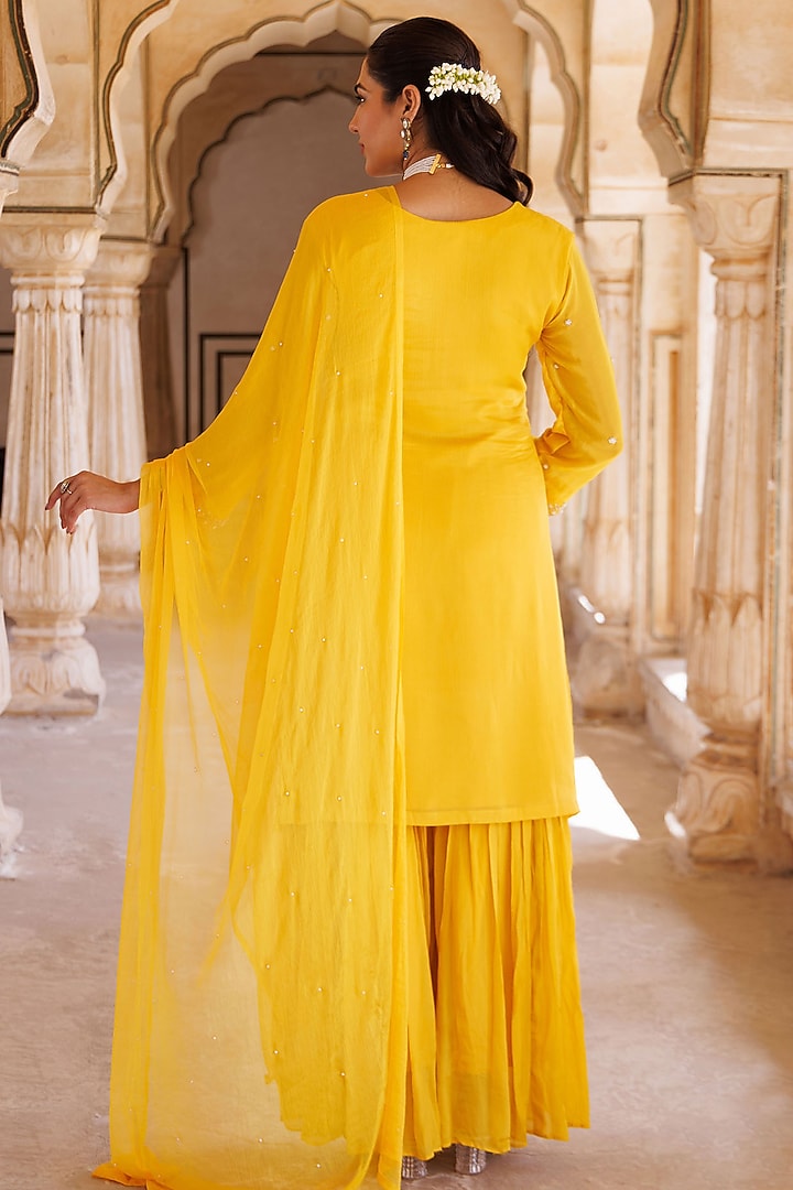 Yellow Silk Party Wear Sharara Set by Bannhi by Priyanka Rathore at Pernia's Pop Up Shop