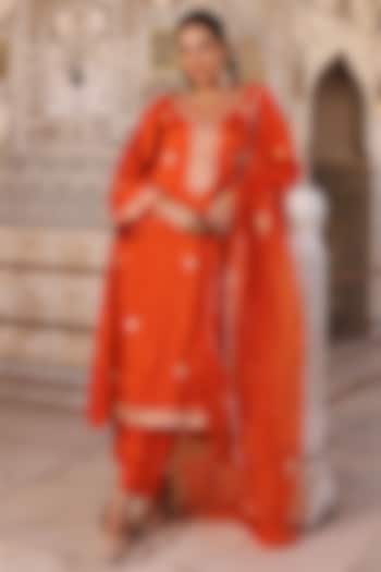 Rust Orange Silk Gota Patti Work Kurta Set by Bannhi by Priyanka Rathore at Pernia's Pop Up Shop
