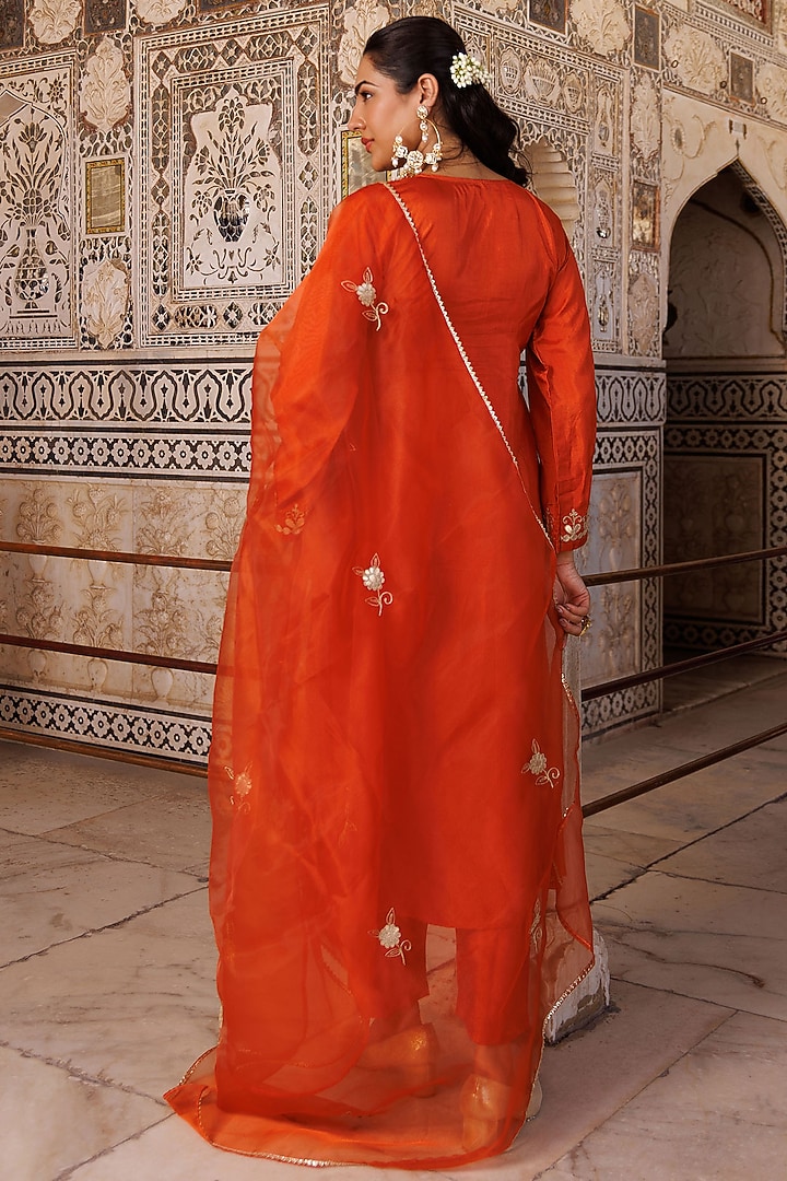 Rust Orange Silk Gota Patti Work Kurta Set by Bannhi by Priyanka Rathore at Pernia's Pop Up Shop