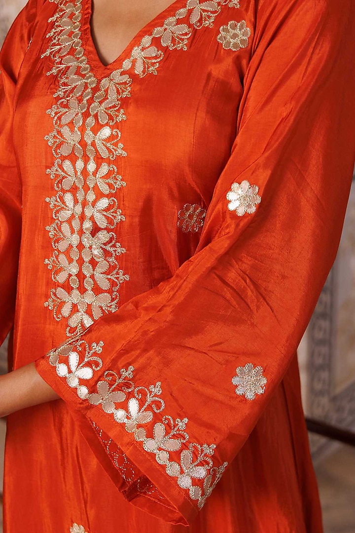 Rust Orange Silk Gota Patti Work Kurta Set by Bannhi by Priyanka Rathore at Pernia's Pop Up Shop