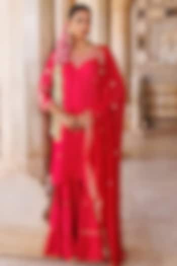 Magenta Silk Party Wear Sharara Set by Bannhi by Priyanka Rathore at Pernia's Pop Up Shop