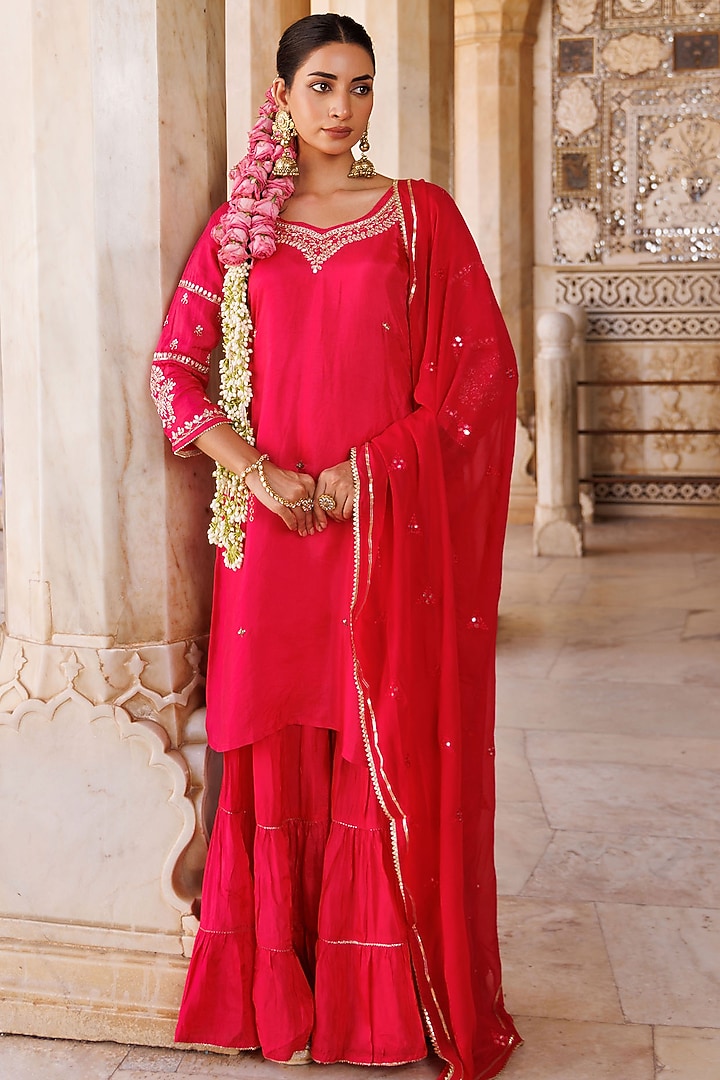 Magenta Silk Party Wear Sharara Set by Bannhi by Priyanka Rathore at Pernia's Pop Up Shop