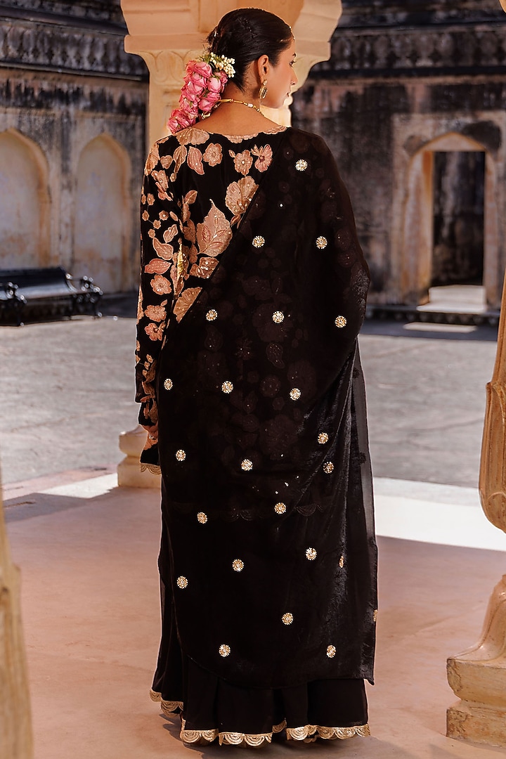 Black Georgette Party Wear Sharara Set by Bannhi by Priyanka Rathore at Pernia's Pop Up Shop