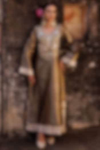 Brown Metallic Tissue Hand Embroidered Kaftan by Bannhi by Priyanka Rathore at Pernia's Pop Up Shop