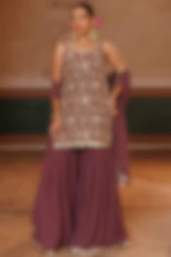 Mauve Georgette Party Wear Sharara Set by Bannhi by Priyanka Rathore at Pernia's Pop Up Shop