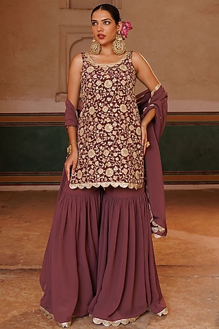 Mauve Georgette Sharara Set by Bannhi by Priyanka Rathore