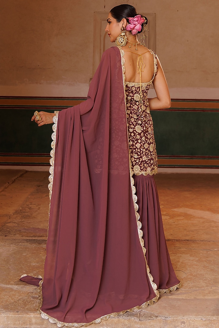 Mauve Georgette Party Wear Sharara Set by Bannhi by Priyanka Rathore at Pernia's Pop Up Shop