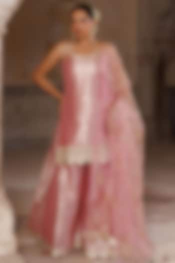 Pastel Pink Silk Party Wear Sharara Set by Bannhi by Priyanka Rathore at Pernia's Pop Up Shop