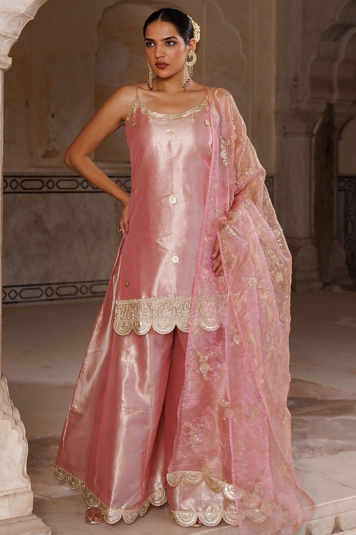 Pastel Pink Silk Party Wear Sharara Set by Bannhi by Priyanka Rathore at Pernia's Pop Up Shop