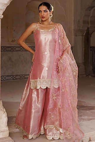 Pastel Pink Silk Sharara Set by Bannhi by Priyanka Rathore
