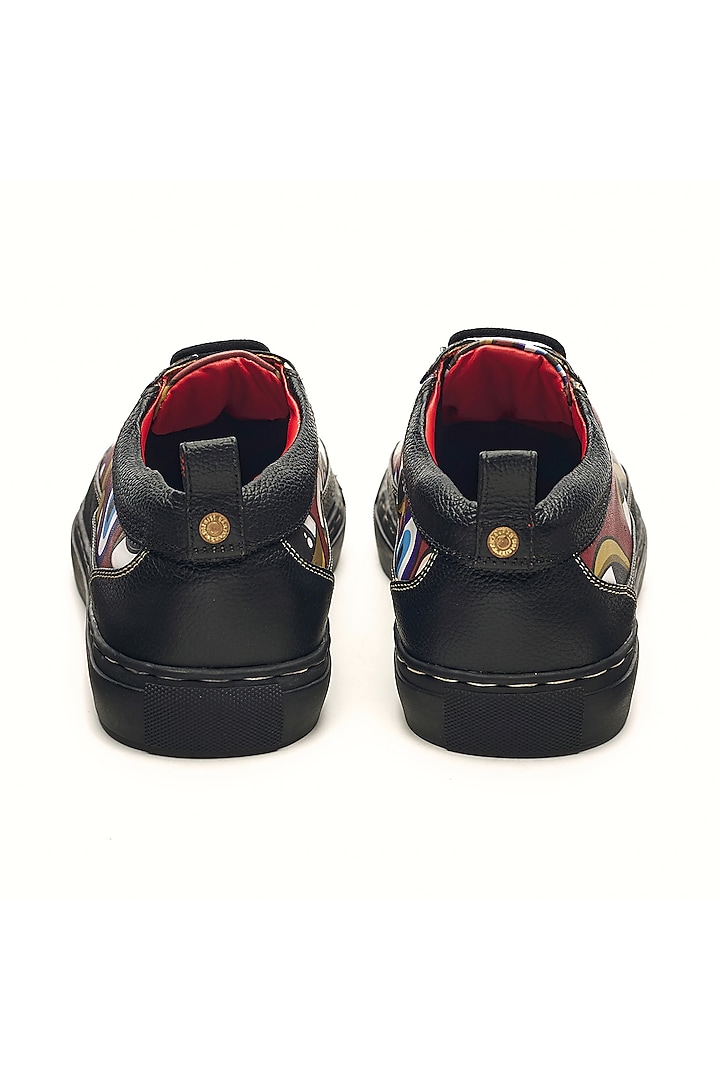 Black & Red Genuine Leather Printed Sneakers by Banjaaran Studio at Pernia's Pop Up Shop